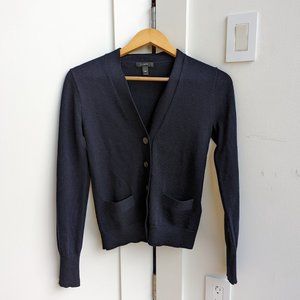 J Crew Wool Navy Wide V-Neck Button-Down Cardigan Sweater with Patch Pockets XXS
